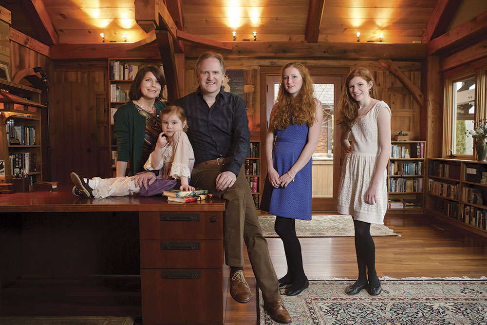 Jennifer and Robert Beatty and their three daughters, l-r, Elizabeth, Camille, and Genevieve. Genevieve starred in the book trailer for Robert’s smash first young-adult novel, Serafina and the Black Cloak. Photos by Matt Rose