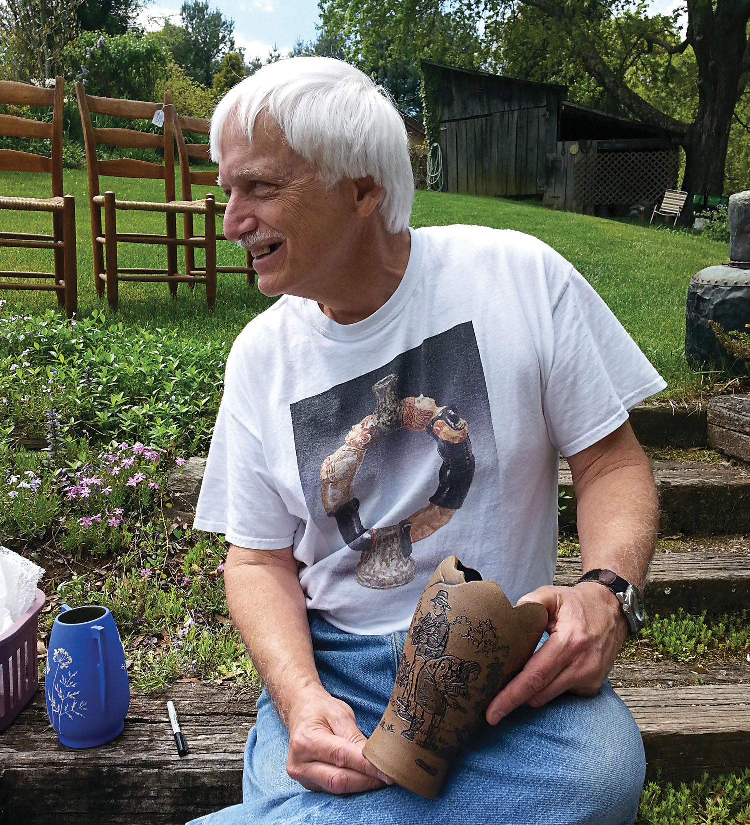 Rodney Leftwich of Henderson County has been collecting and carving vernacular pottery for more than 40 years.